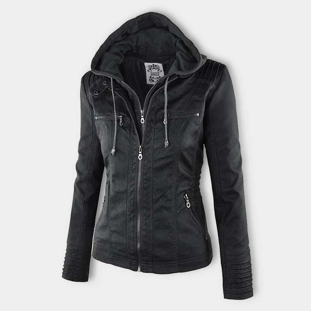 Sophie | Veste en cuir tendance avec capuche