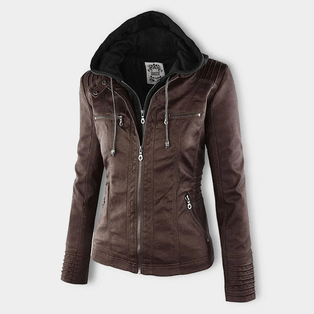 Sophie | Veste en cuir tendance avec capuche