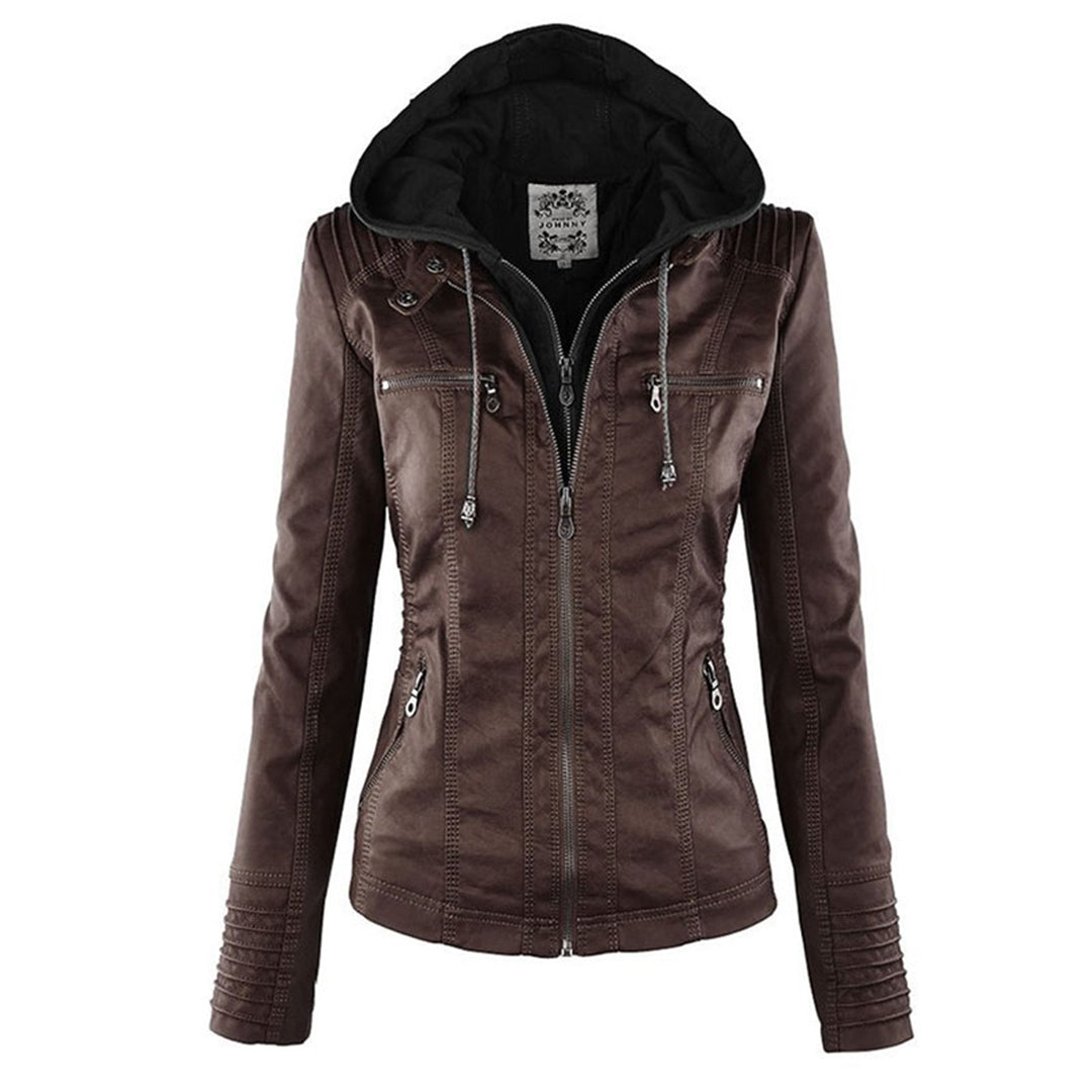 Sophie | Veste en cuir tendance avec capuche