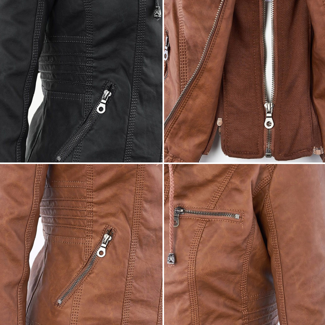 Sophie | Veste en cuir tendance avec capuche