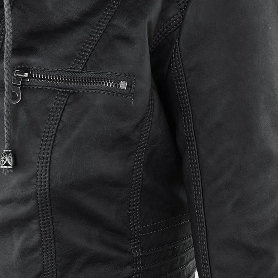Sophie | Veste en cuir tendance avec capuche