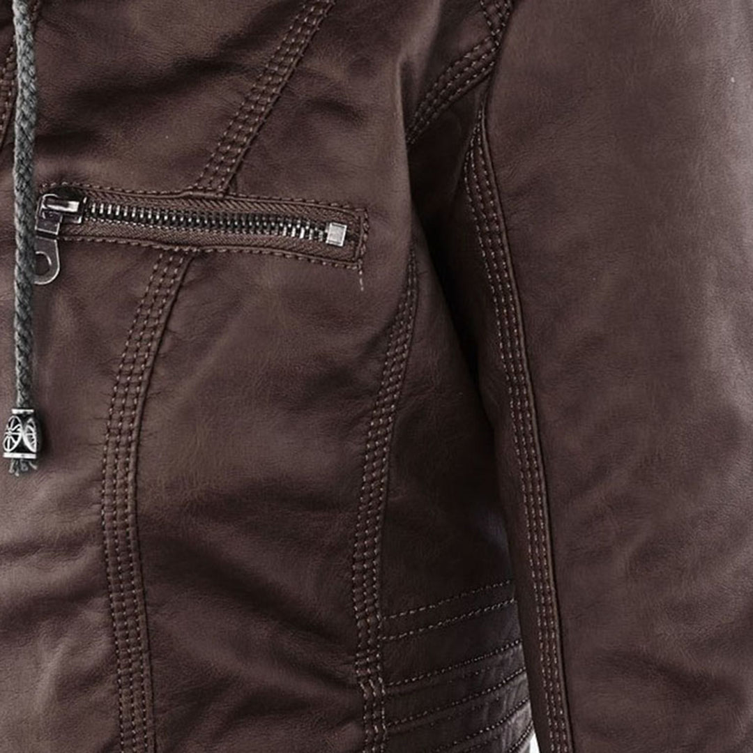 Sophie | Veste en cuir tendance avec capuche