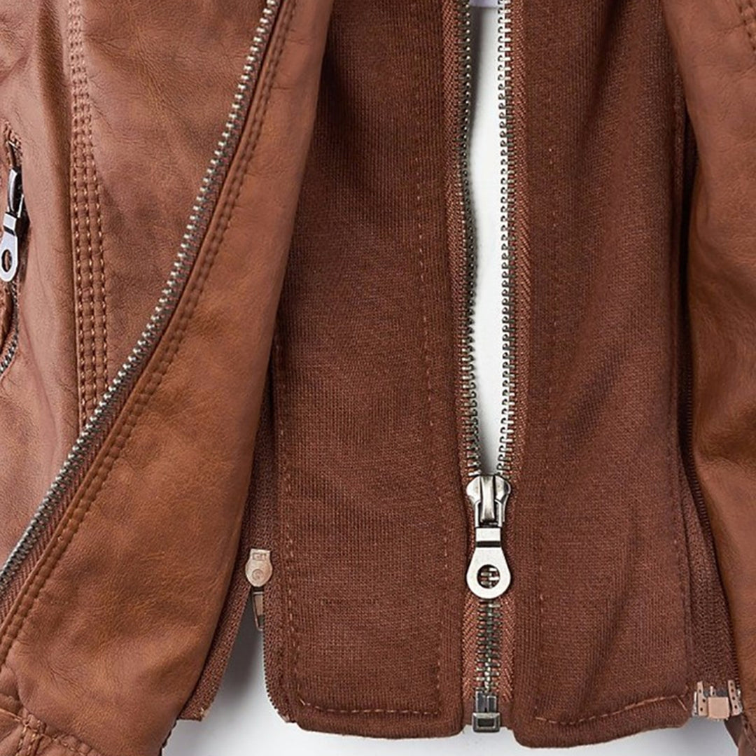 Sophie | Veste en cuir tendance avec capuche