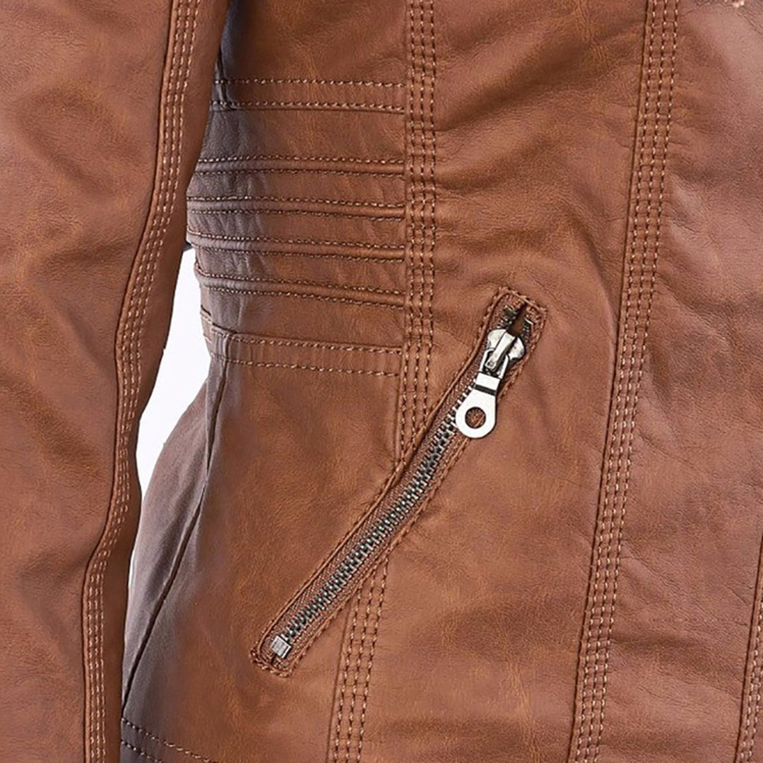 Sophie | Veste en cuir tendance avec capuche
