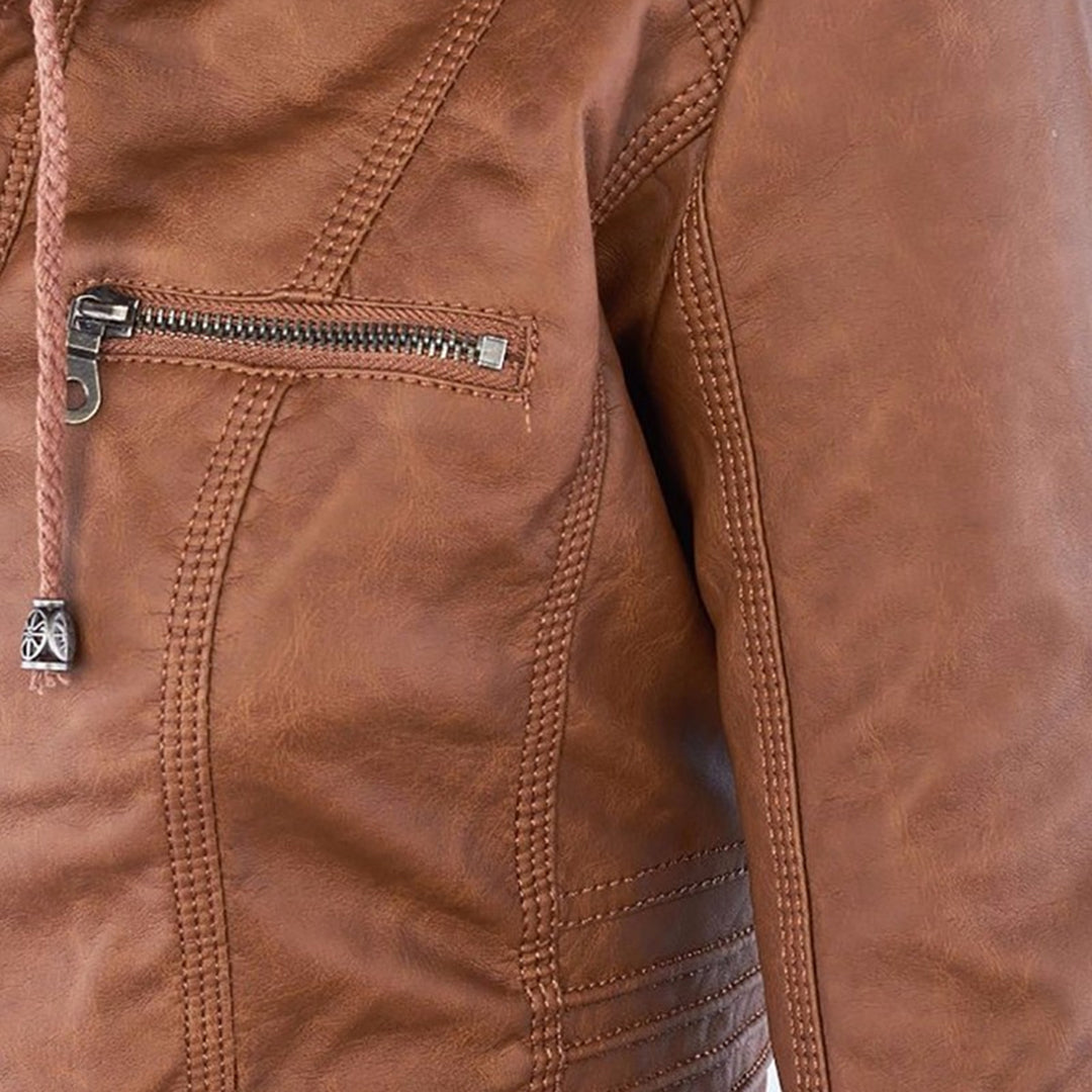 Sophie | Veste en cuir tendance avec capuche