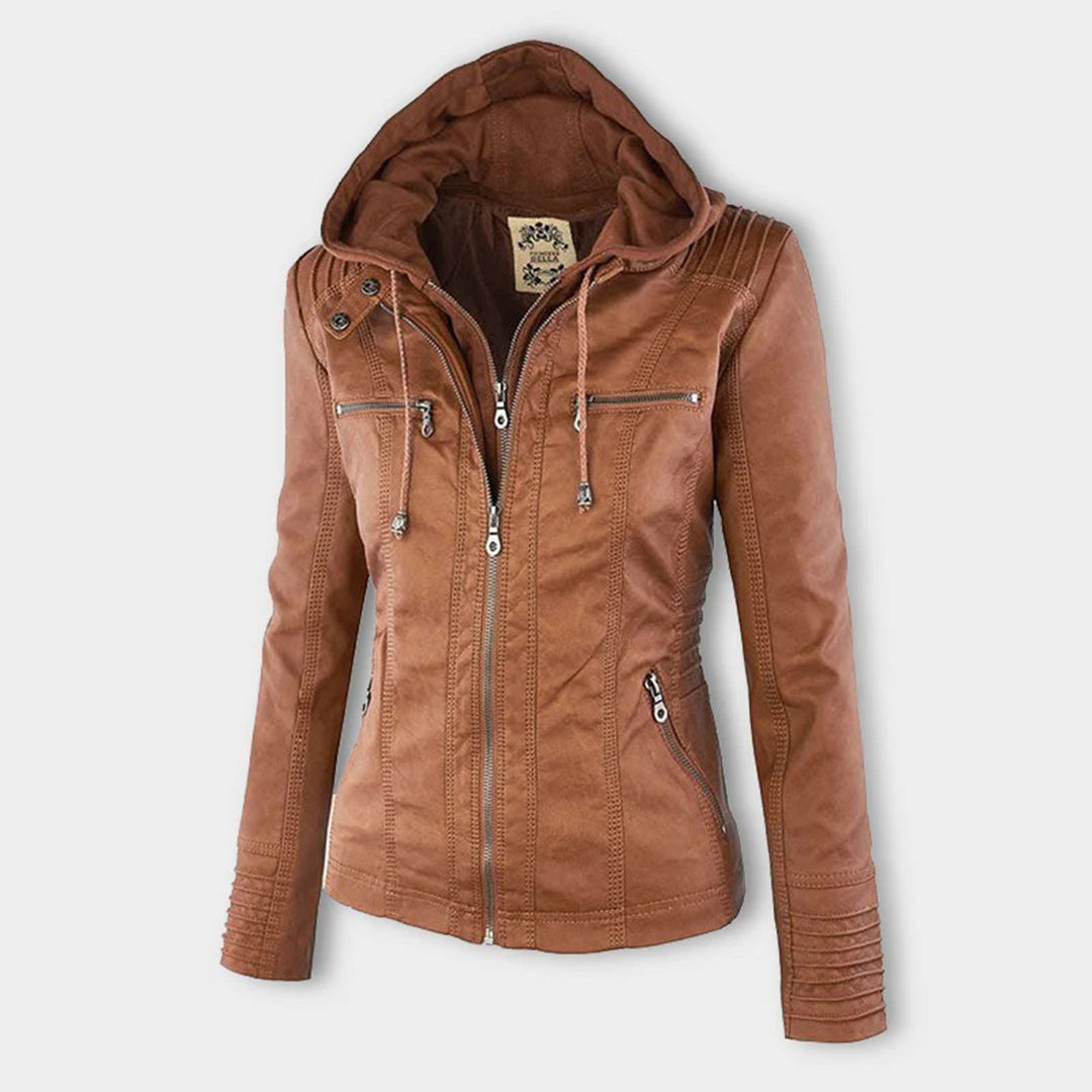 Sophie | Veste en cuir tendance avec capuche