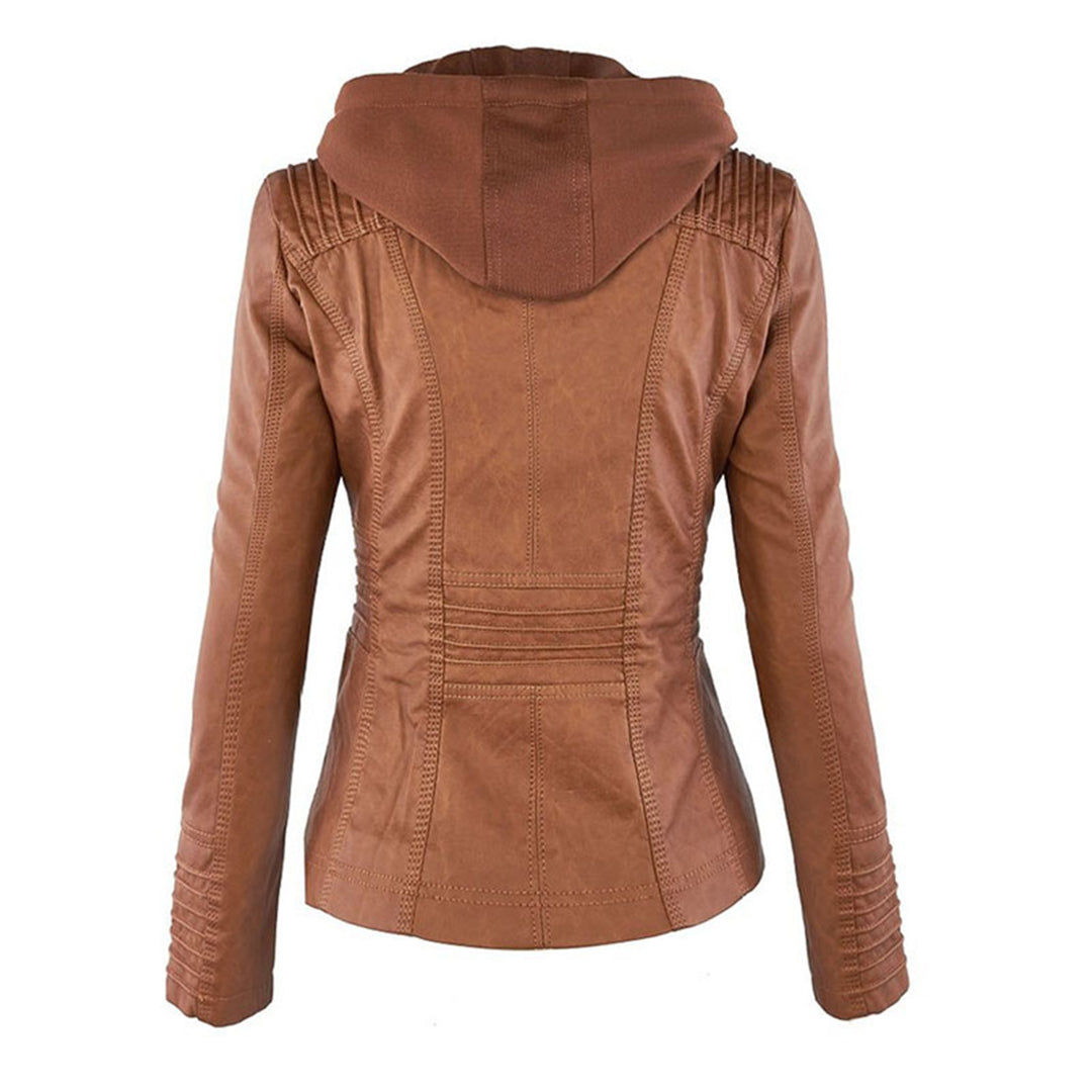 Sophie | Veste en cuir tendance avec capuche