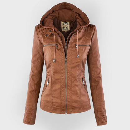 Sophie | Veste en cuir tendance avec capuche