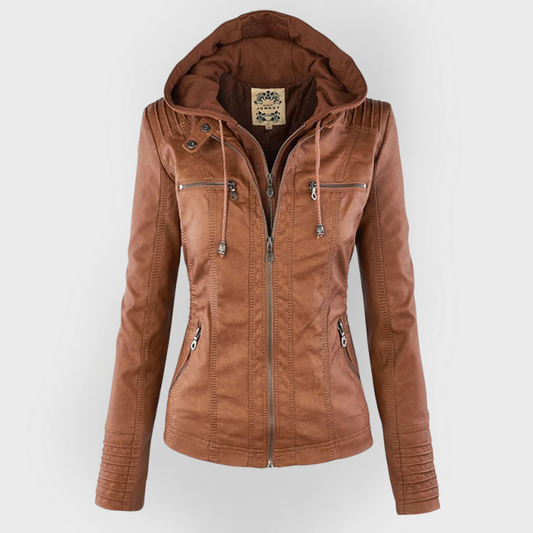 Sophie | Veste en cuir tendance avec capuche