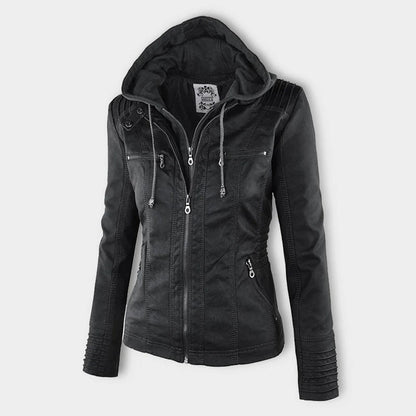 Sophie | Veste en cuir tendance avec capuche