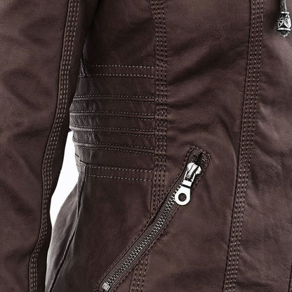 Sophie | Veste en cuir tendance avec capuche