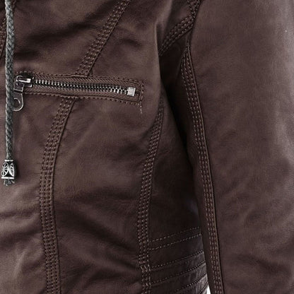 Sophie | Veste en cuir tendance avec capuche