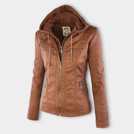 Sophie | Veste en cuir tendance avec capuche